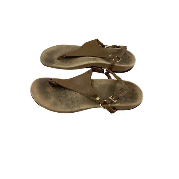 Vionic Women's Brown Leather T Strap Sandals - 11 - Picture 1 of 11